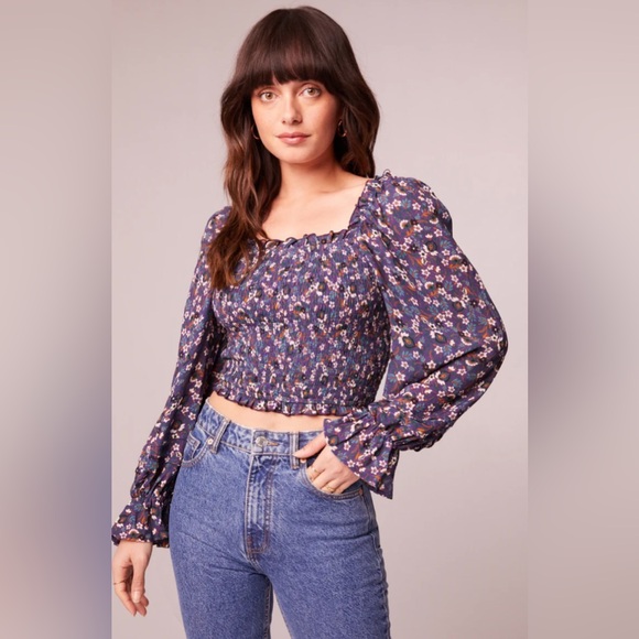 Band of the Free Agathe Purple Floral Smocked Top - Picture 1 of 3